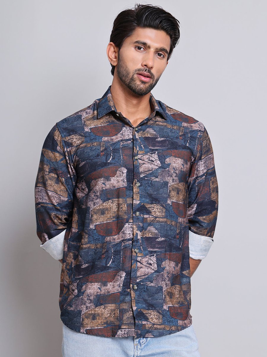 Brown Printed Party Shirt for Men - SF_9021Brown_S