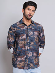 Brown Printed Party Shirt for Men - SF_9021Brown_S