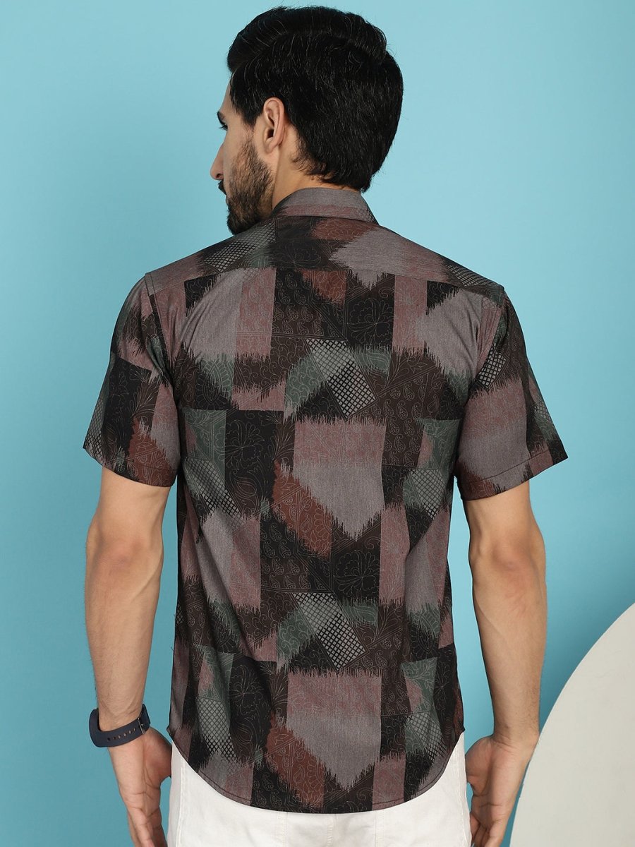 Brown Printed Party Shirt for Men - SF_914Brown_S