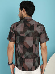 Brown Printed Party Shirt for Men - SF_914Brown_S