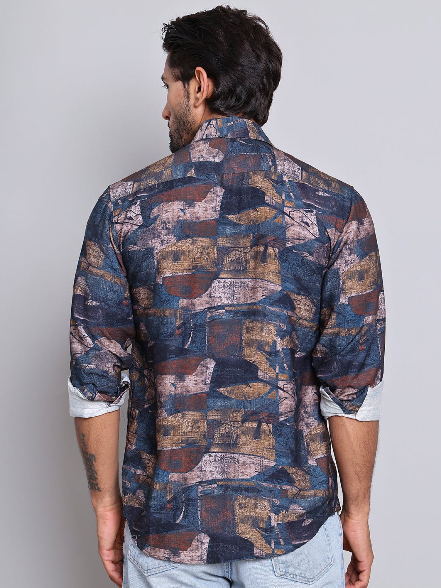 Brown Printed Party Shirt for Men - SF_9021Brown_S