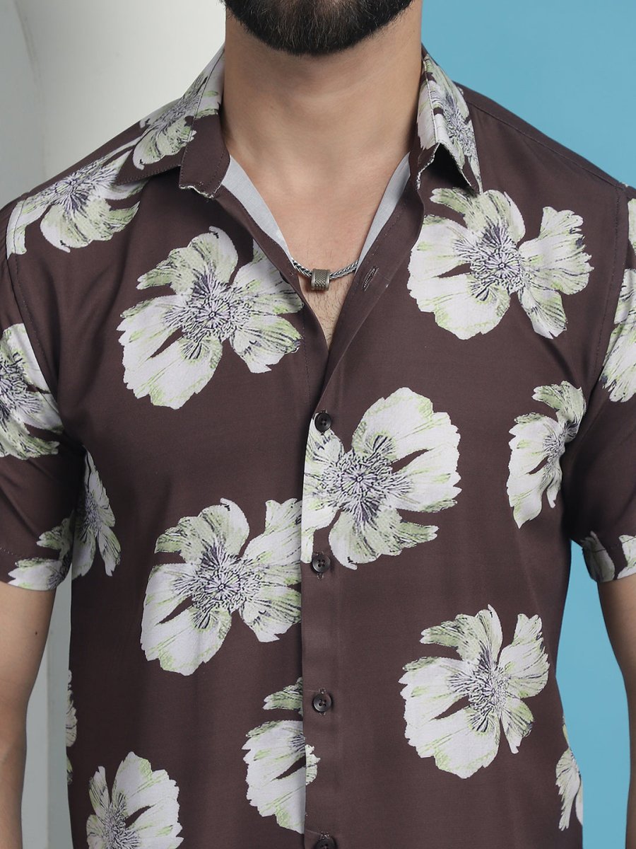 Brown Printed Party Shirt for Men - SF_934Brown_S