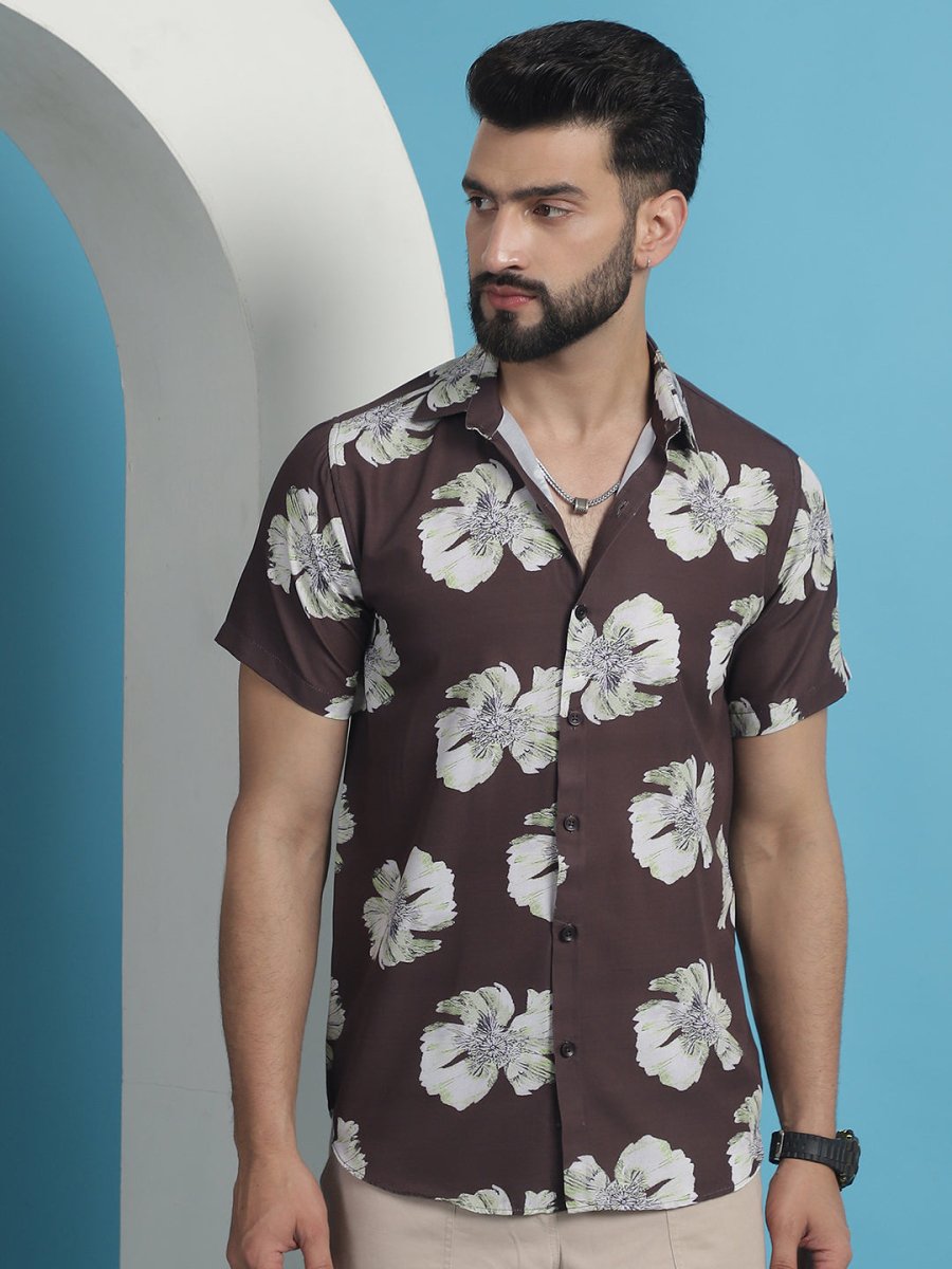 Brown Printed Party Shirt for Men - SF_934Brown_S