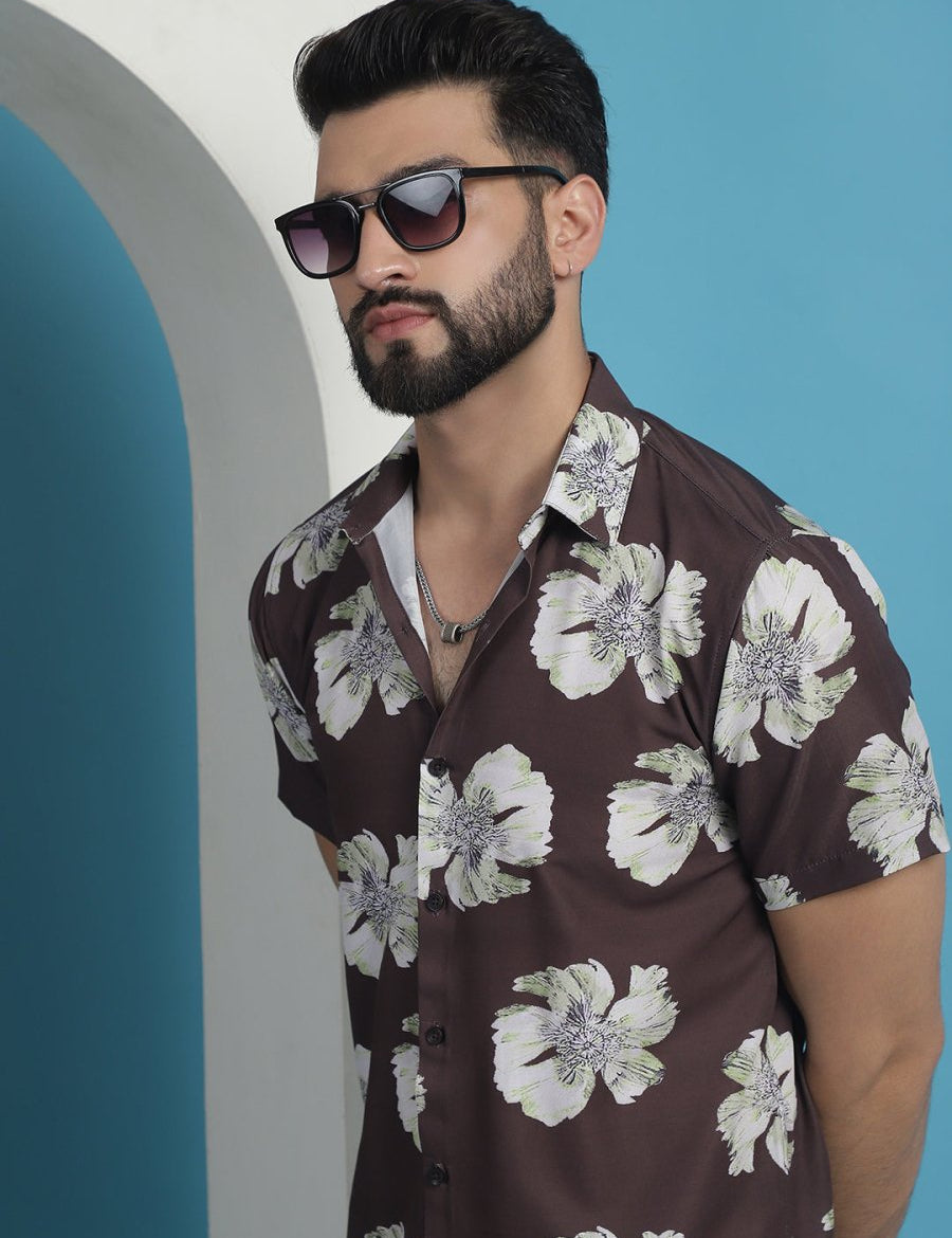 Brown Printed Party Shirt for Men - SF_934Brown_S