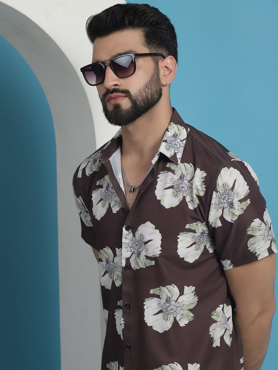 Brown Printed Party Shirt for Men - SF_934Brown_S