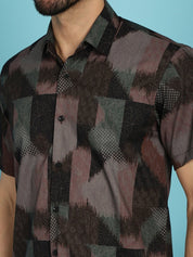 Brown Printed Party Shirt for Men - SF_914Brown_S