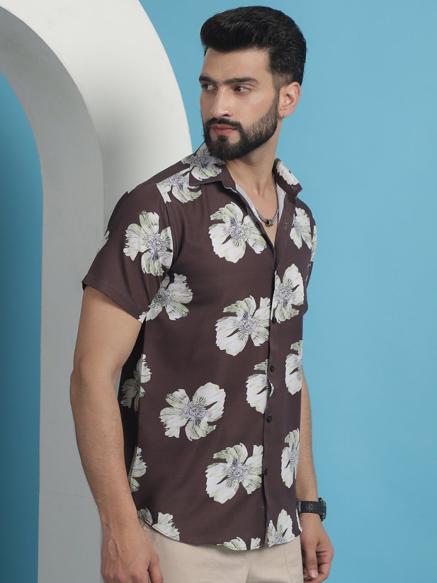 Brown Printed Party Shirt for Men - SF_934Brown_S