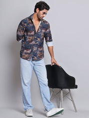 Brown Printed Party Shirt for Men - SF_9021Brown_S