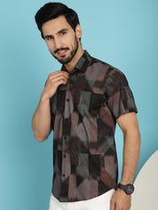 Brown Printed Party Shirt for Men - SF_914Brown_S