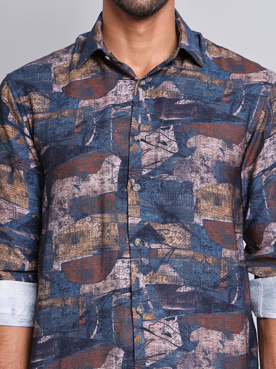 Brown Printed Party Shirt for Men - SF_9021Brown_S