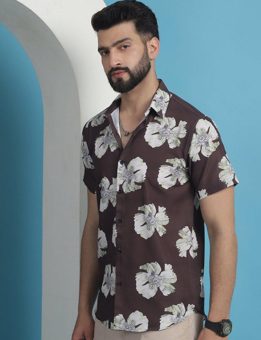 Brown Printed Party Shirt for Men - SF_934Brown_S