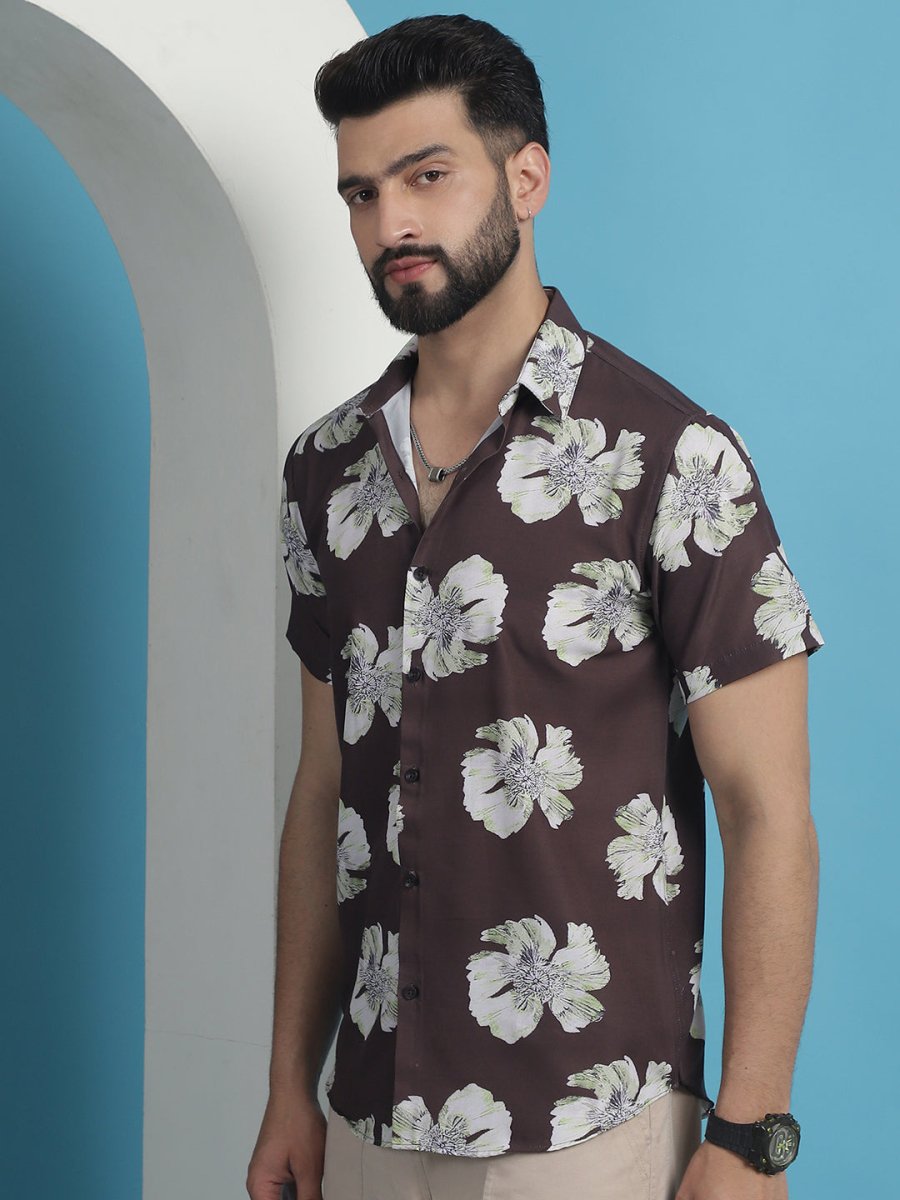 Brown Printed Party Shirt for Men - SF_934Brown_S