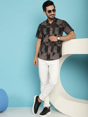Brown Printed Party Shirt for Men - SF_914Brown_S