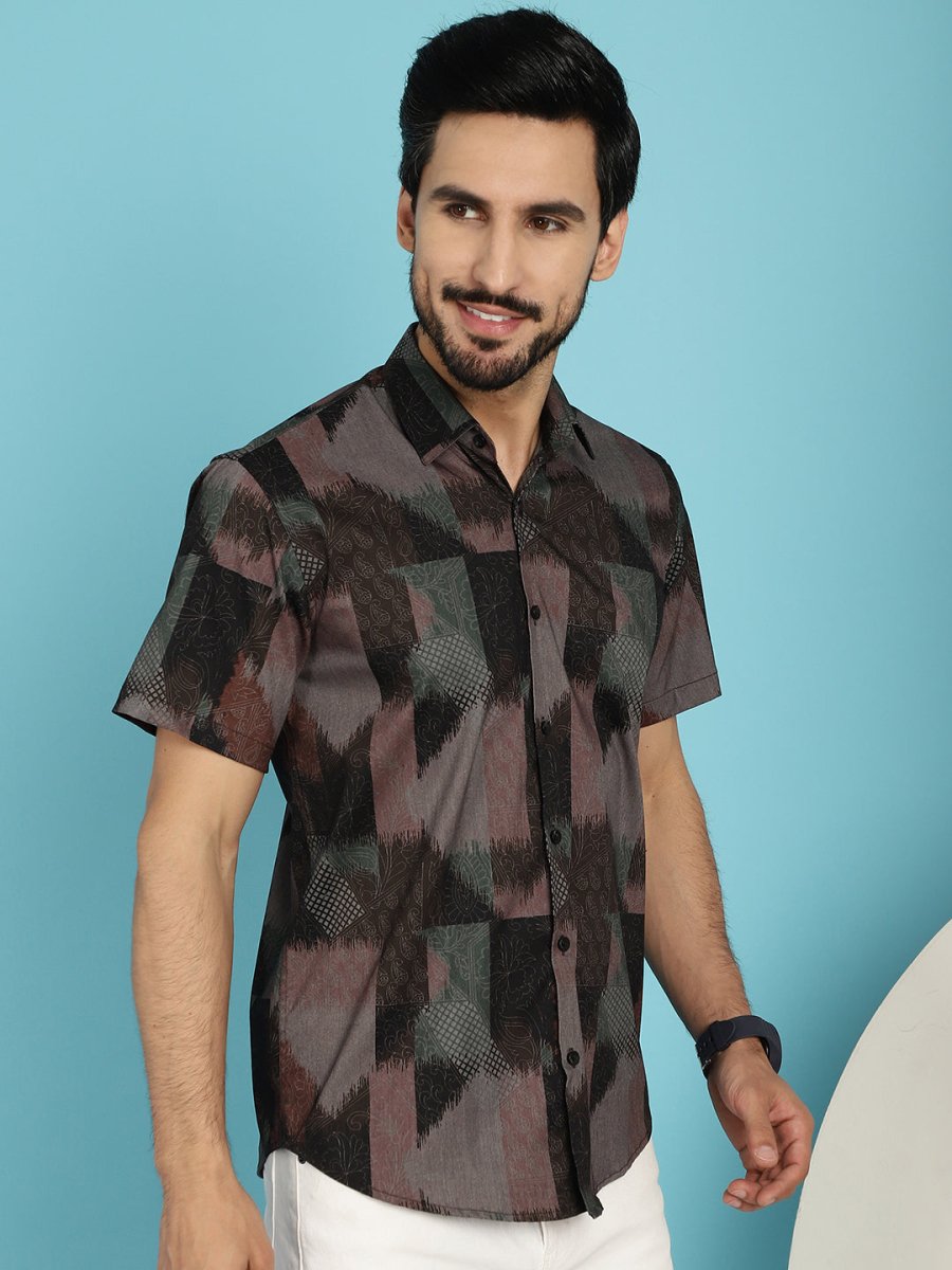 Brown Printed Party Shirt for Men - SF_914Brown_S