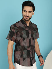Brown Printed Party Shirt for Men - SF_914Brown_S