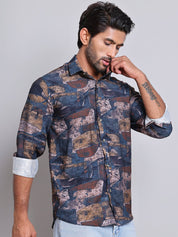 Brown Printed Party Shirt for Men - SF_9021Brown_S