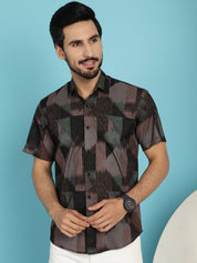 Brown Printed Party Shirt for Men - SF_914Brown_S