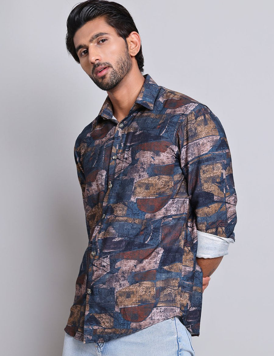 Brown Printed Party Shirt for Men - SF_9021Brown_S
