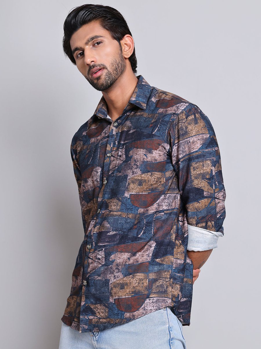 Brown Printed Party Shirt for Men - SF_9021Brown_S