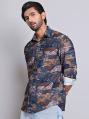 Brown Printed Party Shirt for Men - SF_9021Brown_S