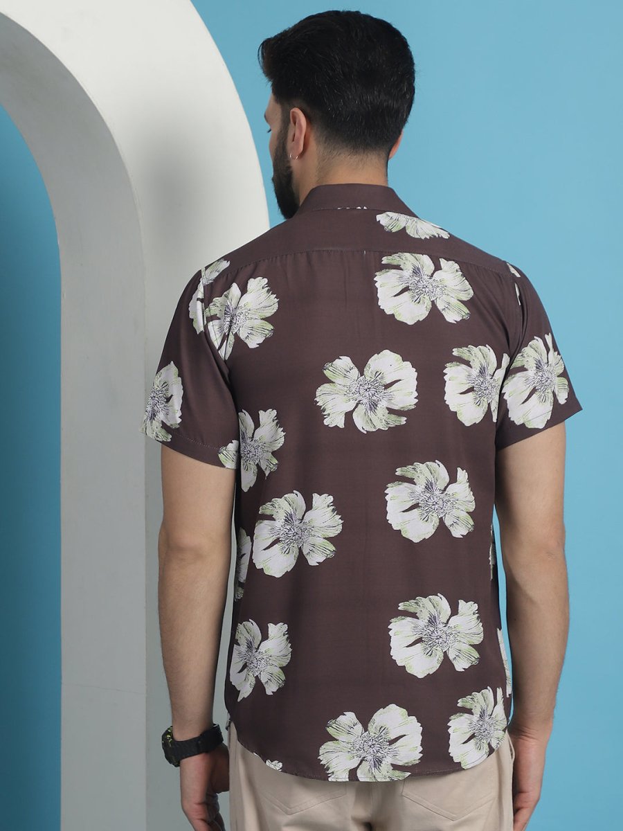 Brown Printed Party Shirt for Men - SF_934Brown_S