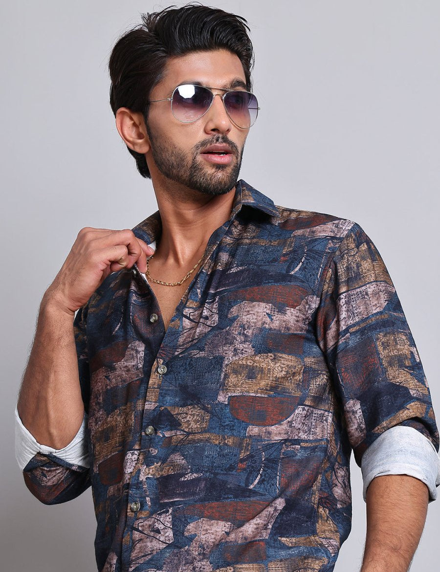 Brown Printed Party Shirt for Men - SF_9021Brown_S