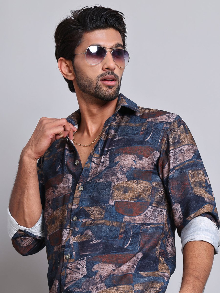 Brown Printed Party Shirt for Men - SF_9021Brown_S