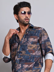 Brown Printed Party Shirt for Men - SF_9021Brown_S