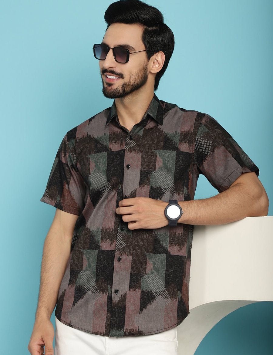 Brown Printed Party Shirt for Men - SF_914Brown_S