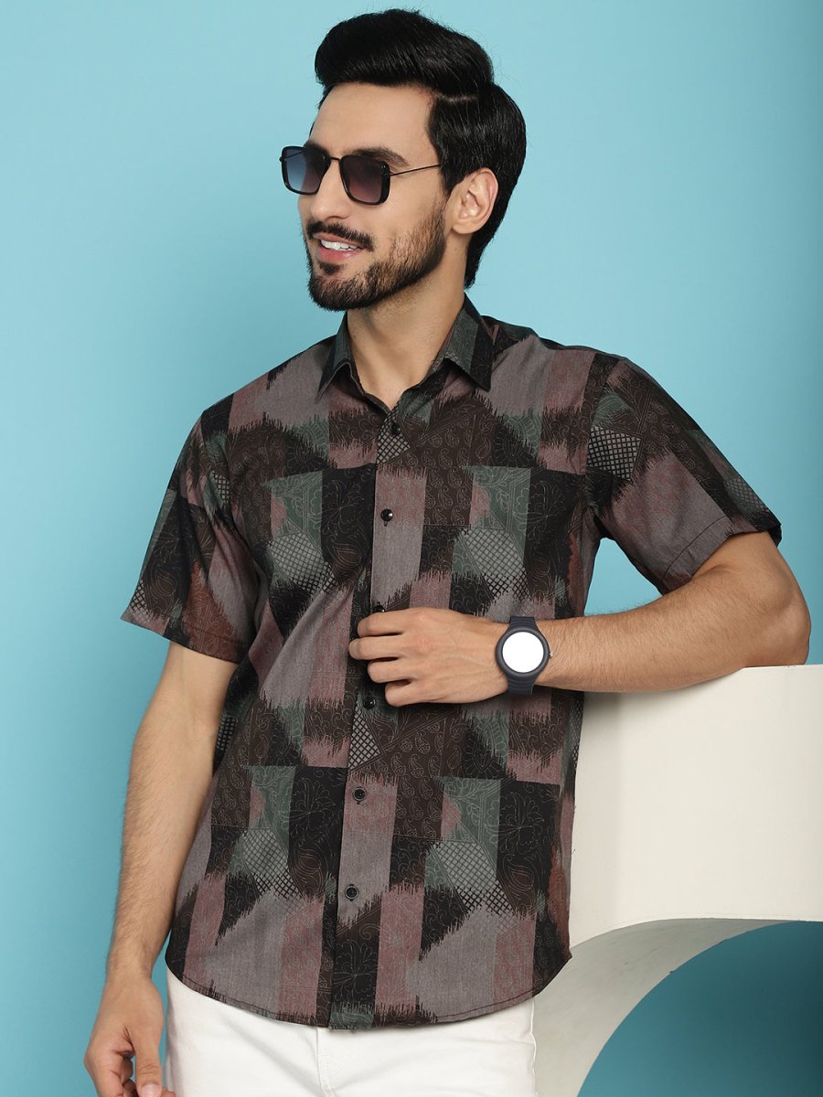 Brown Printed Party Shirt for Men - SF_914Brown_S