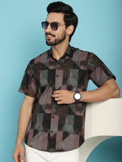 Brown Printed Party Shirt for Men - SF_914Brown_S