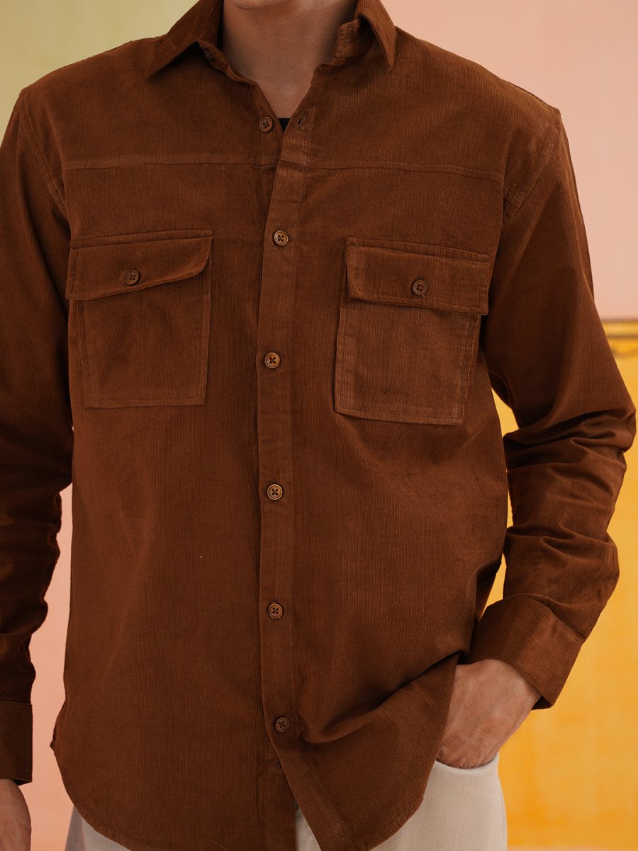 Brown Self Design Cotton Formal Shirt for Men - SF_925Brown_S