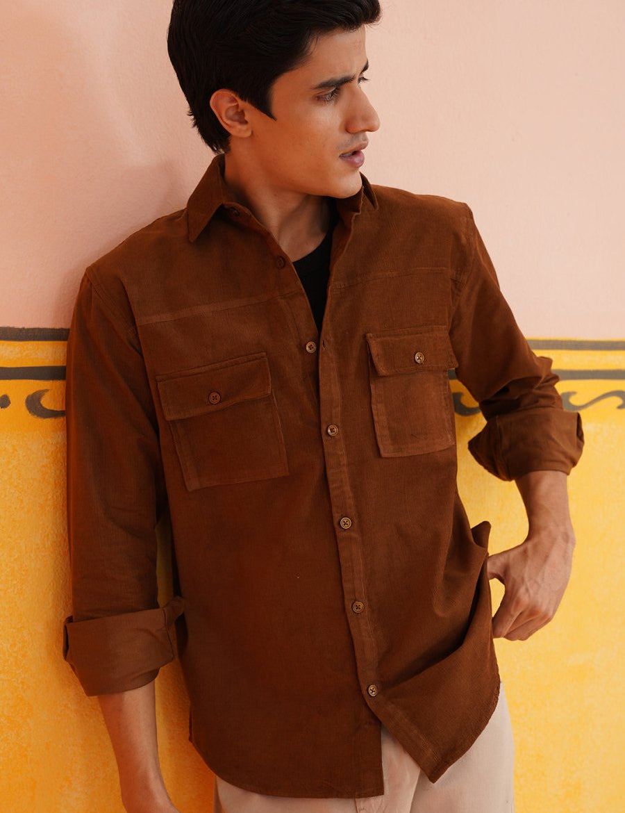 Brown Self Design Cotton Formal Shirt for Men - SF_925Brown_S