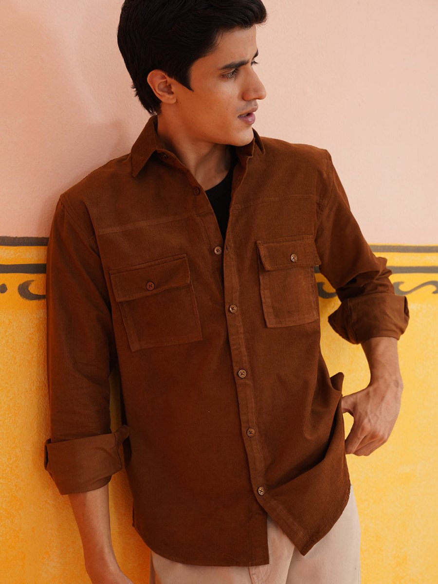 Brown Self Design Cotton Formal Shirt for Men - SF_925Brown_S