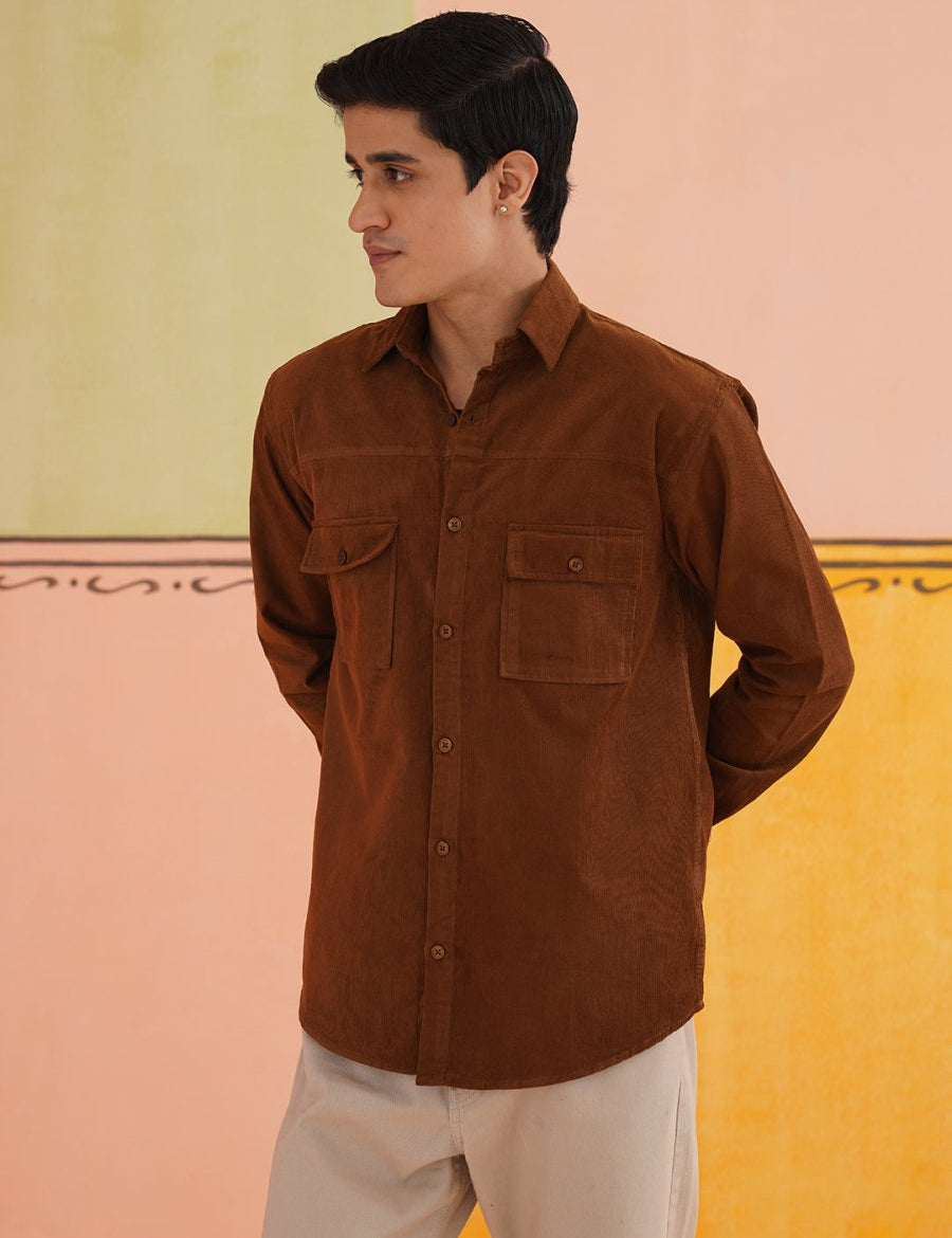 Brown Self Design Cotton Formal Shirt for Men - SF_925Brown_S