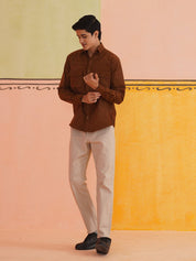 Brown Self Design Cotton Formal Shirt for Men - SF_925Brown_S