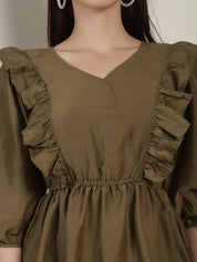 Brown Solid Women's Top With Frills - JNT_2024Brown_XS