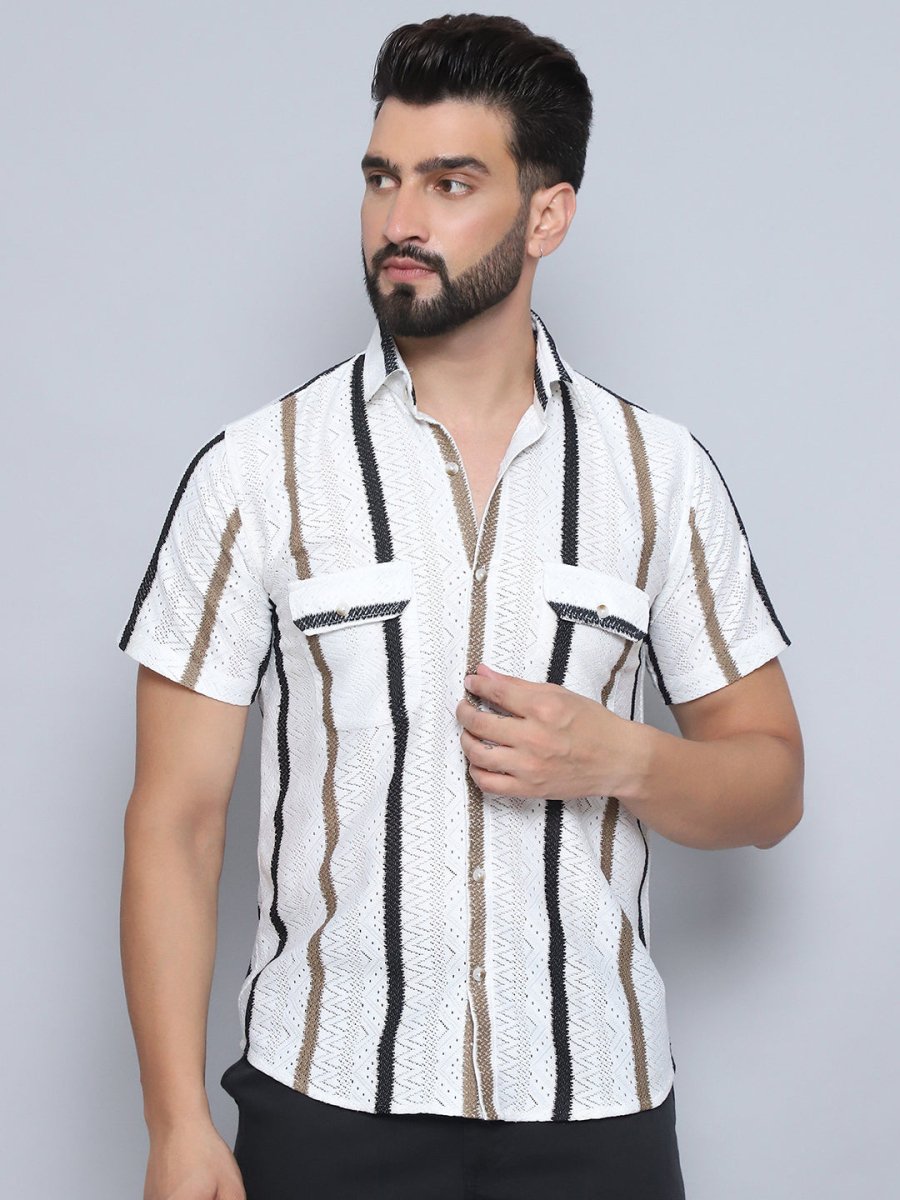 Brown Striped Party Shirt for Men - SF_995Brown_S