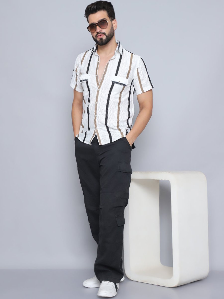 Brown Striped Party Shirt for Men - SF_995Brown_S