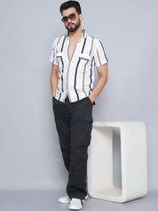 Brown Striped Party Shirt for Men - SF_995Brown_S