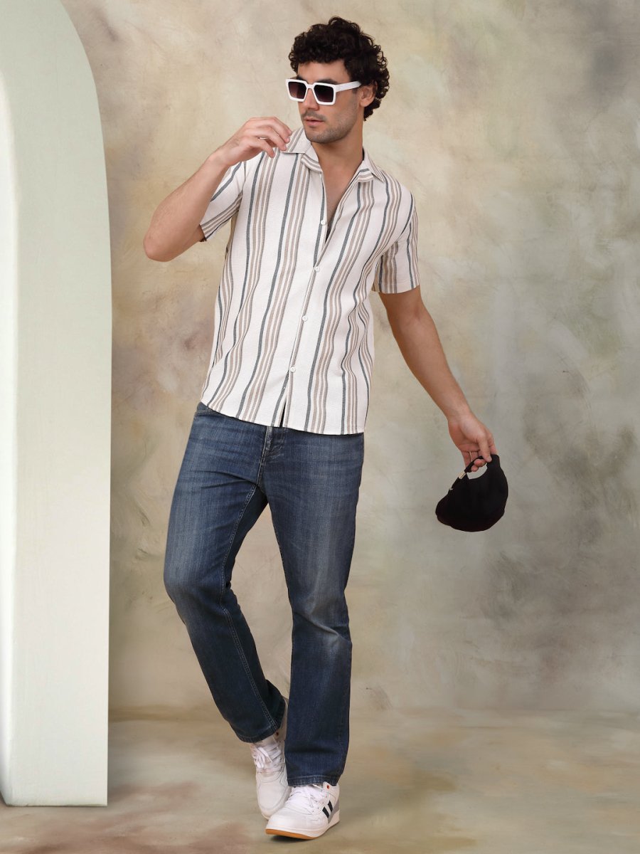 Brown Striped Party Shirt for Men - SF_931Light-Brown_S