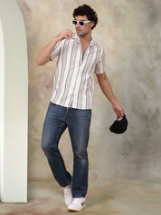 Brown Striped Party Shirt for Men - SF_931Light-Brown_S