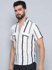 Brown Striped Party Shirt for Men - SF_995Brown_S