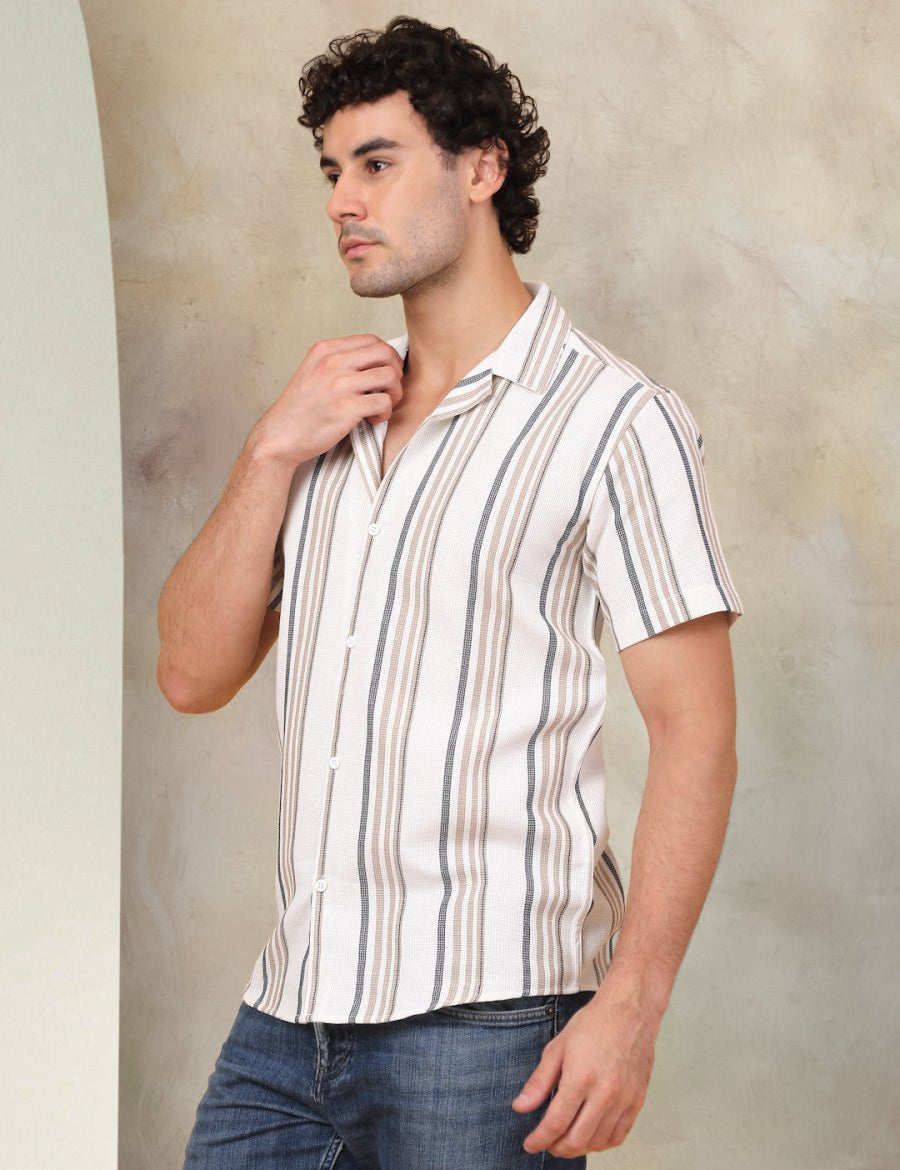 Brown Striped Party Shirt for Men - SF_931Light-Brown_S