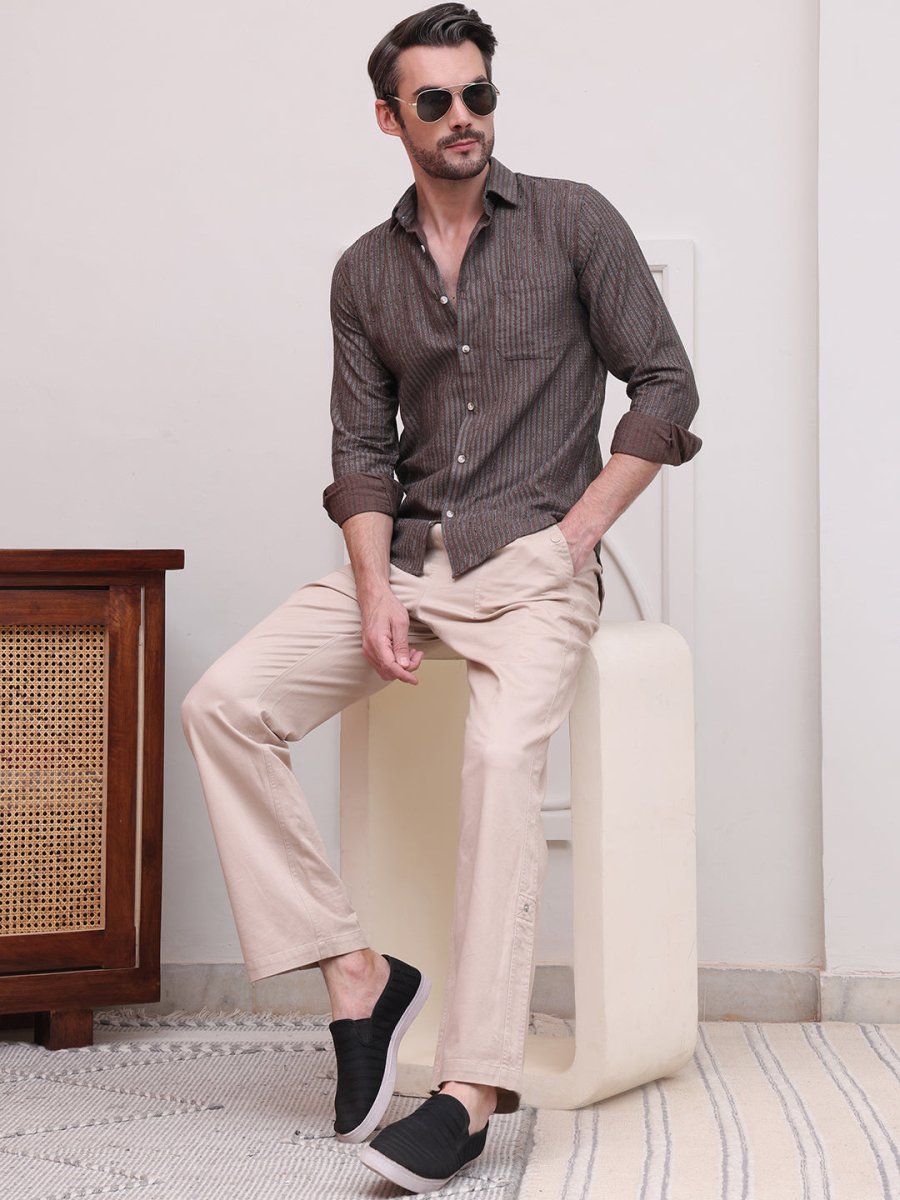 Brown Striped Party Shirt for Men - SF_9006Brown_S