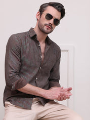 Brown Striped Party Shirt for Men - SF_9006Brown_S
