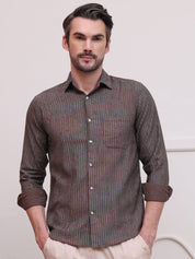 Brown Striped Party Shirt for Men - SF_9006Brown_S