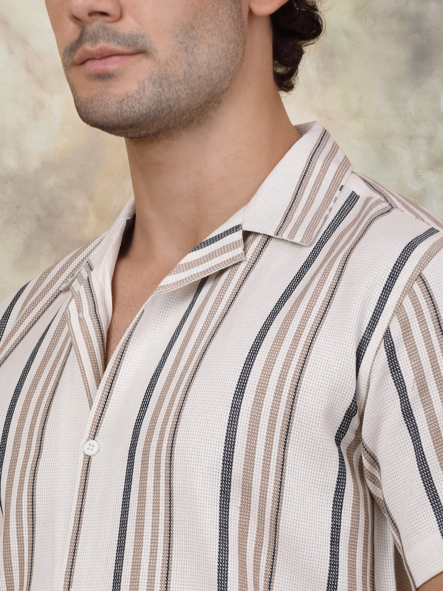 Brown Striped Party Shirt for Men - SF_931Light-Brown_S