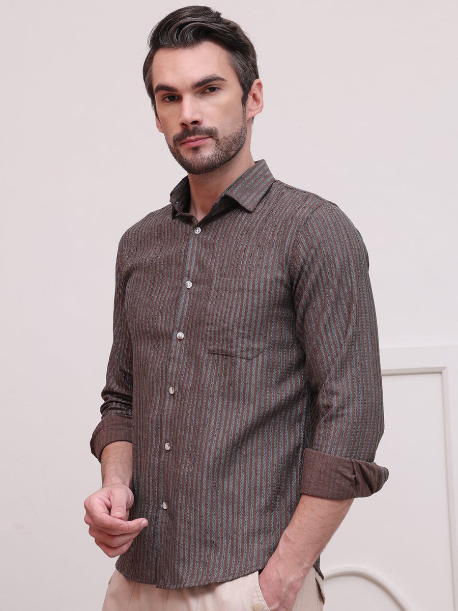 Brown Striped Party Shirt for Men - SF_9006Brown_S
