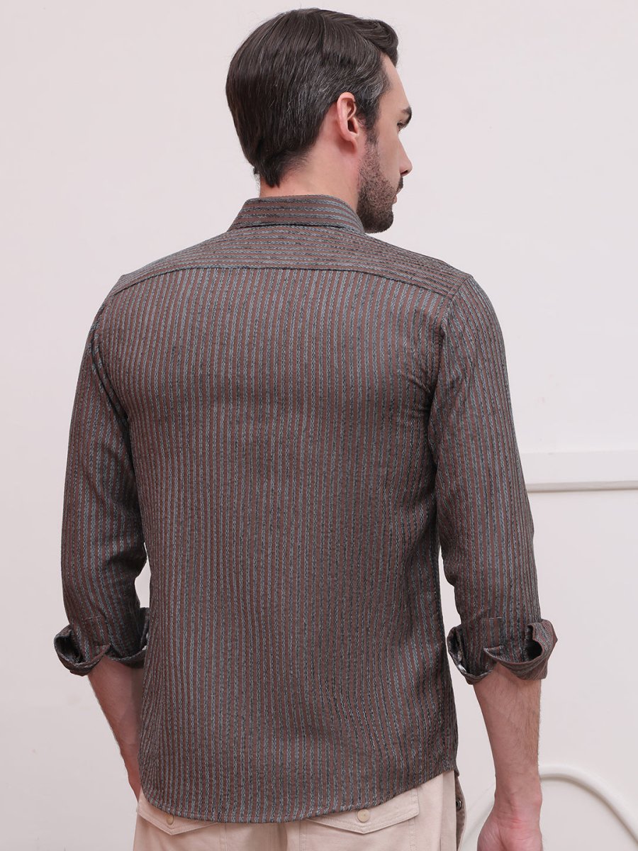Brown Striped Party Shirt for Men - SF_9006Brown_S
